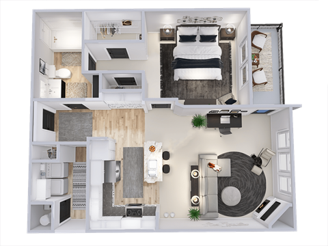 Floor plan for 1 bed, 1 bath, 865 sqft